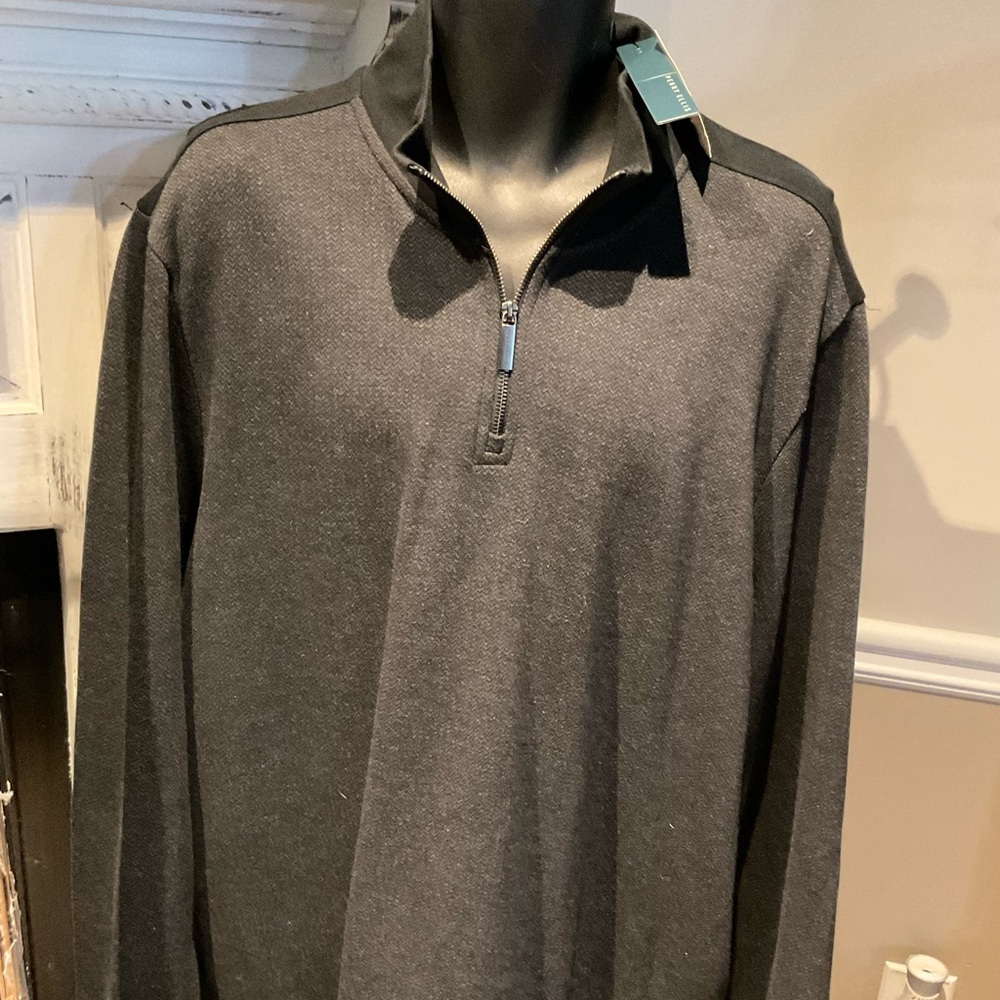 NEW Perry Ellis Quarter Zip Sweater Size XXL gray with Black Trim